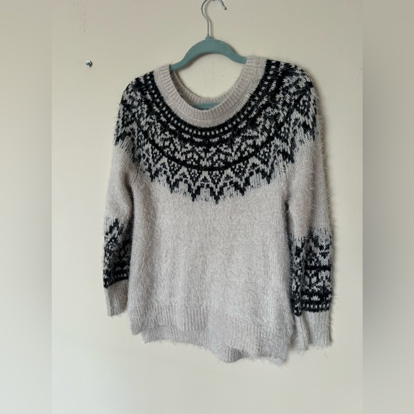 Knox Rose Nordic Eyelash Sweater Black White Scoop Neck Pullover - Picture 1 of 7